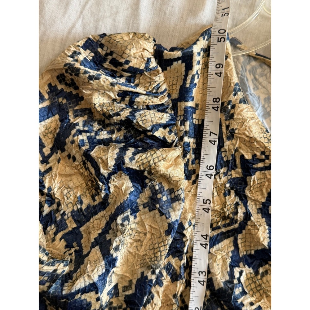 NWT Ganni Midi Dress Womens 6 Blue Tan Snakeskin Ruched Puff Sleeve - Picture 11 of 15